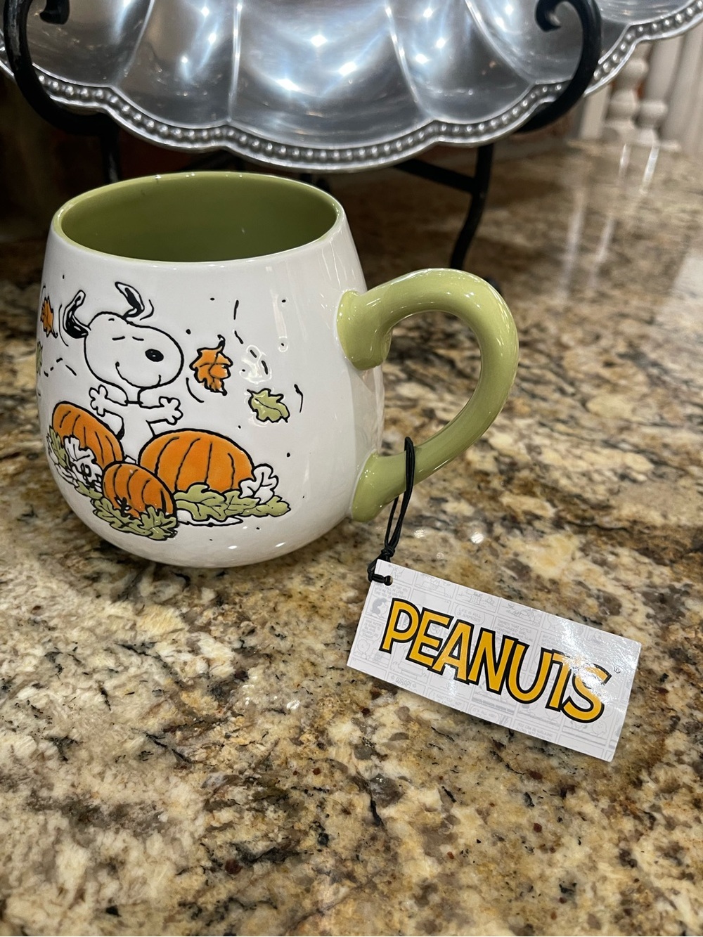 Peanuts egg shaped Snoopy pumpkins Happy Fall double sided mug - Brand New!
